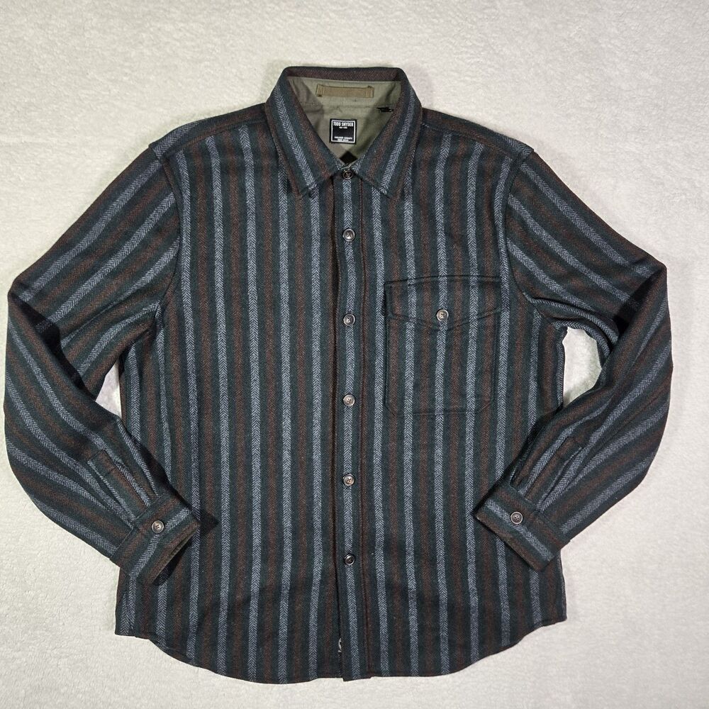 Todd Snyder Mens Large Striped Wool‎ Utility Overshirt Button Up Flannel Shirt L